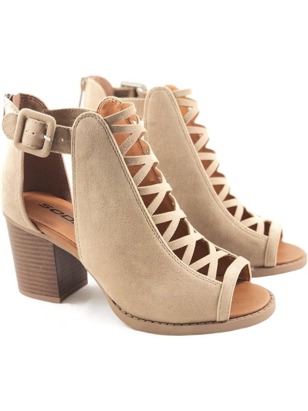 Women's Natural Nbpu Open Toe Crisscross Strap Back Zipper High Heels Sandals